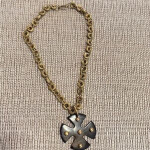 Vintage-Inspired Gold and Black Cross Necklace